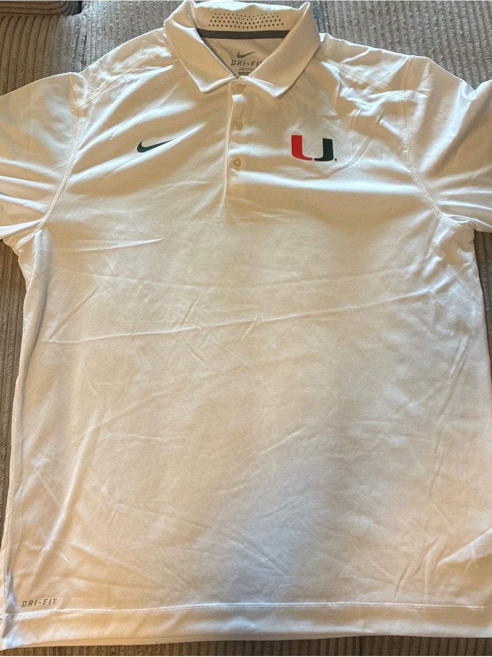 Nike Polo Shirt Mens XL Vintage Maimi Hurricanes Football White College Logo*